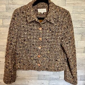 Vintage Emil‎ Rutenberg Brown  Tweed Boucle 5 Button Lined Jacket Size Small